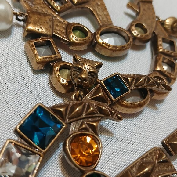 Vintage multicolored, crystal rhinestone, Gucci, necklace and earring set - Picture 3 of 14